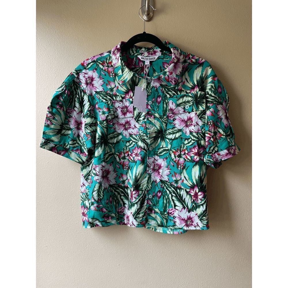 Walter Baker Jodie Top Cropped Hawaiian Shirt Amazon Tropic Women's Size Large